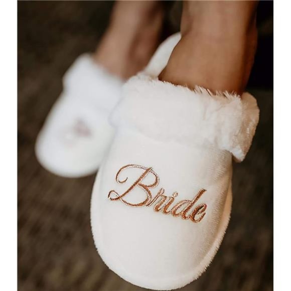 Heather & Willow Bride Slipper | Fluffy House Slippers For Women | Wedding Shoes